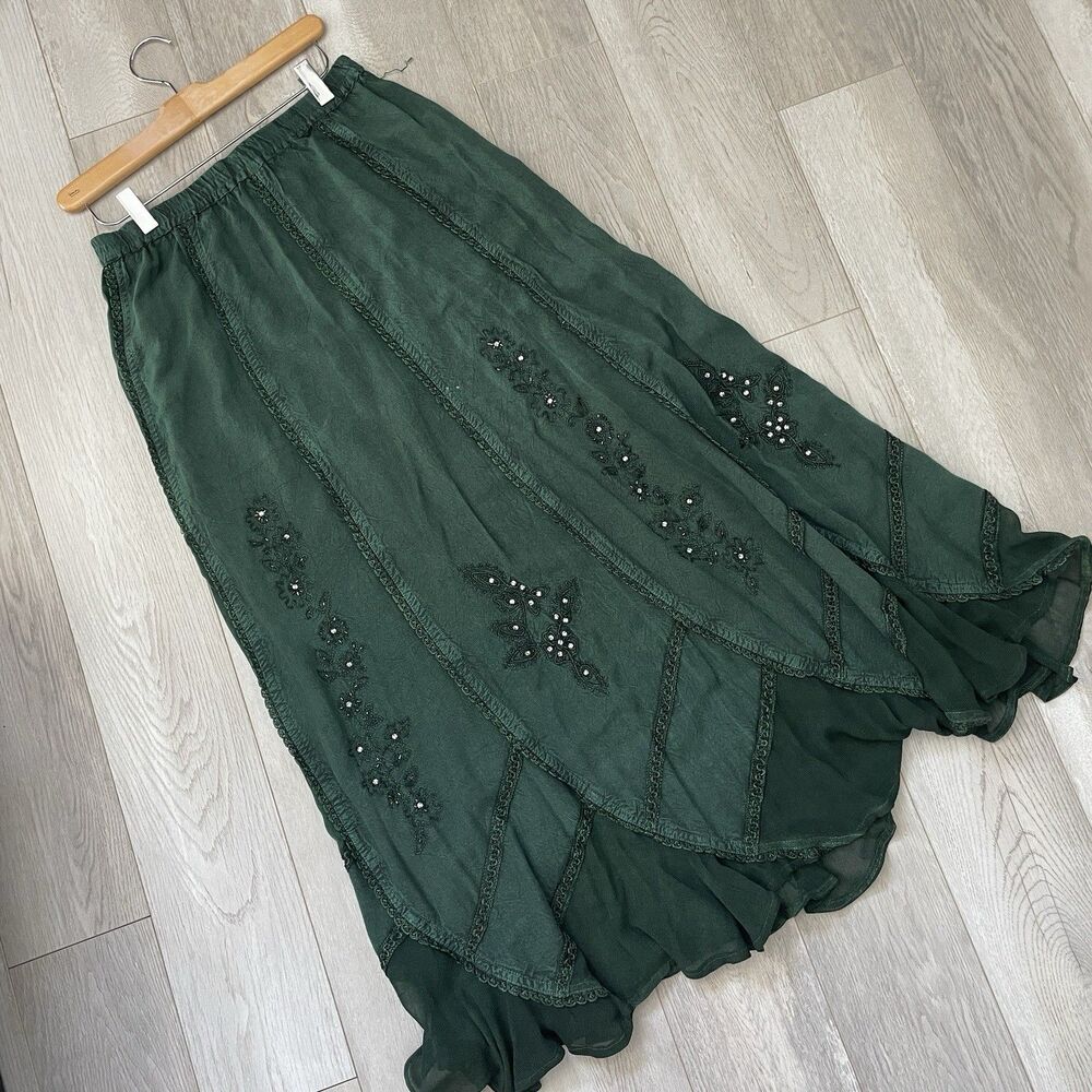 Fairy Beaded Skirt embellished embroidered maxi womens Green (small) renaissance